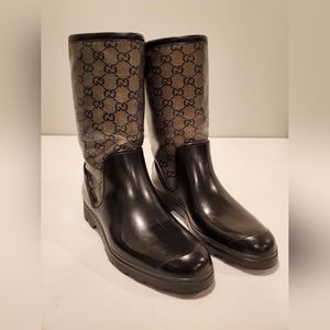 Authentic Vintage Gucci Brown Monogram Splash High Rain Boots, Size EU 38/US 7.5